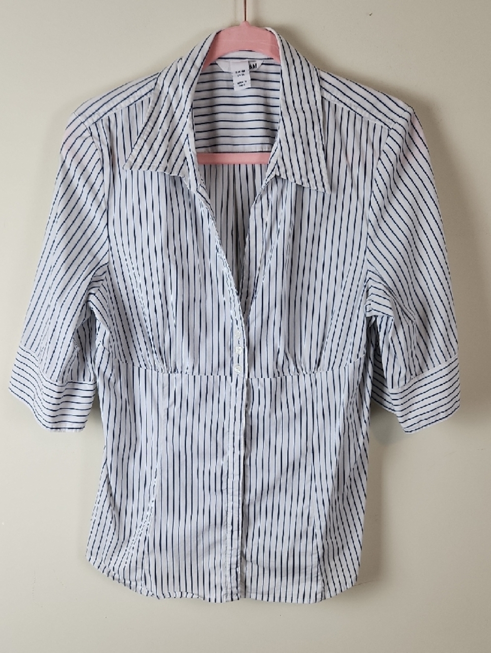 H&M White Shirt with Navy Stripes Large - Picture 2 of 11